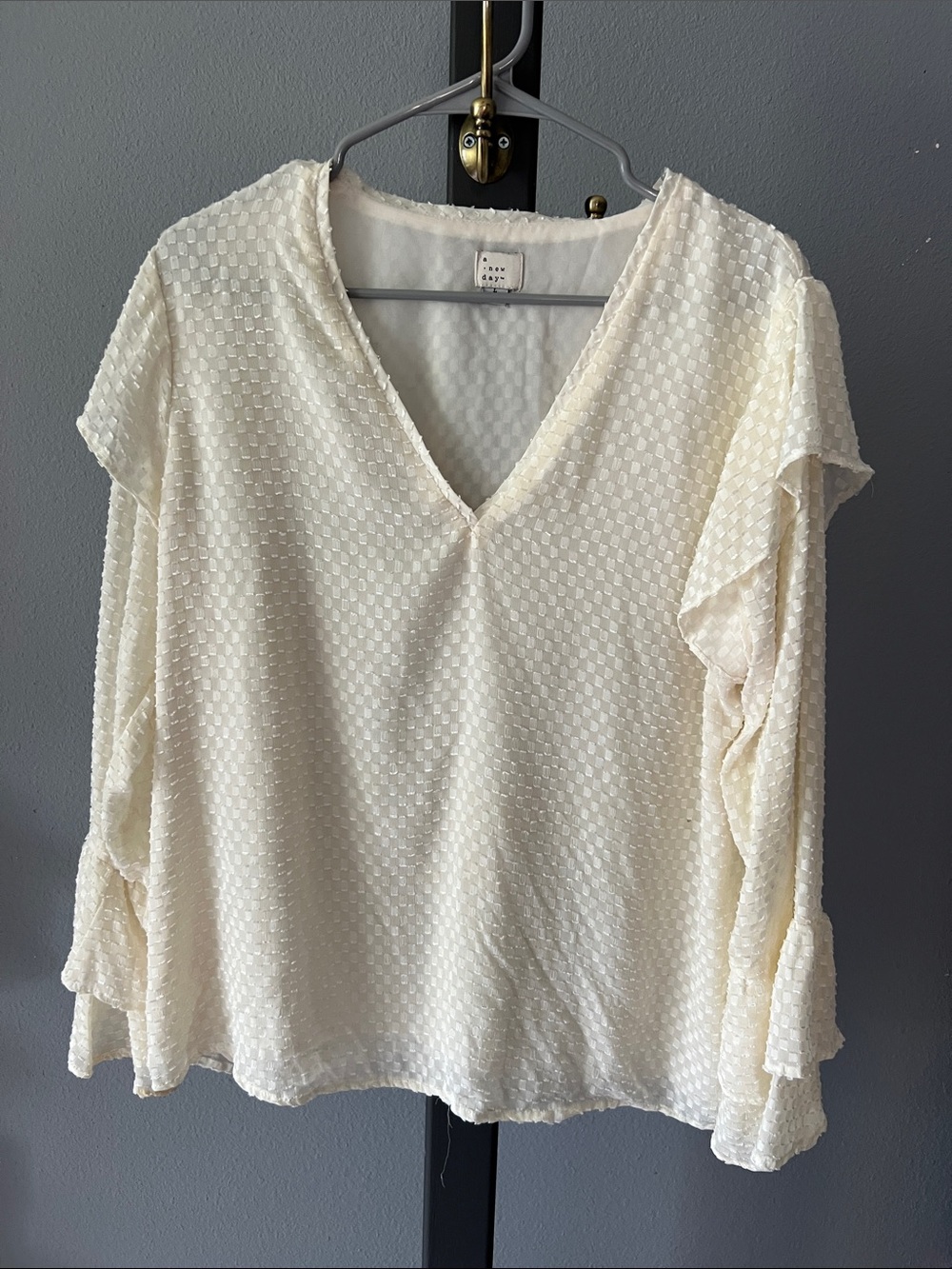 a new day Cream V-Neck Textured Ruffle Sleeve Blouse